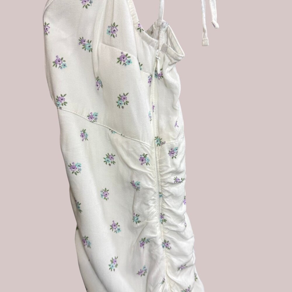 Hollister XS White Ditsy Floral Ruched Mini Dress Tie Strap Summer - Picture 6 of 11